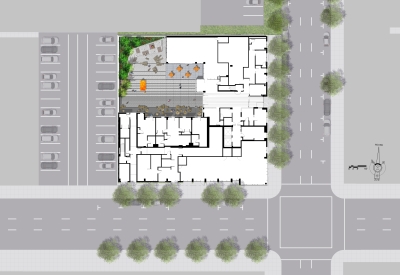 Level one site plan for 555 Larkin in San Francisco.