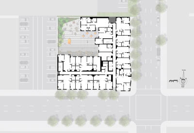 Level eight site plan for 555 Larkin in San Francisco. 