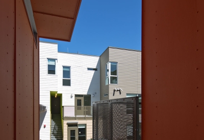 Looking into the courtyard from the townhouses at Fillmore Park in San Francisco.