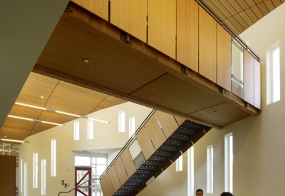 Interior lobby at Tassafaronga Village in East Oakland, CA. 