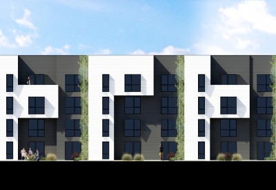 Elevation rendering on the park side for 2675 Folsom Street in San Francisco.