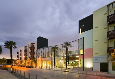 Entrance to the community center at Paseo Senter in San Jose, California.