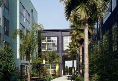 Main courtyard at Pacific Cannery Lofts in Oakland, California.