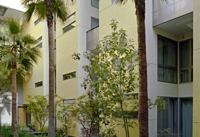 Meditation courtyard at Pacific Cannery Lofts in Oakland, California.