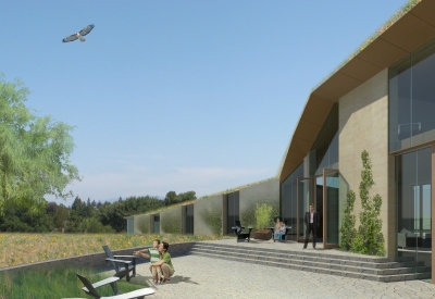 Exterior rendering of the entry to Qc2.