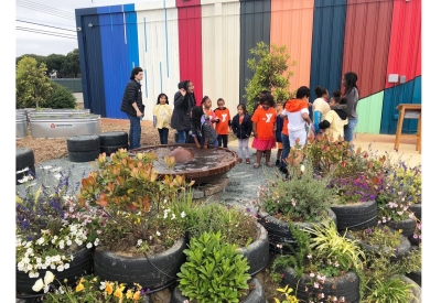 School kids in Gather Garden in San Francisco.