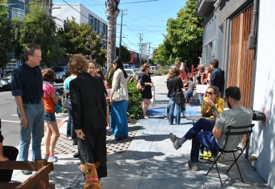 People hanging out outside of StoreFrontLab in San Francisco.