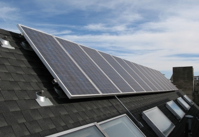 Solar panels on the roof of Shotwell Design Lab in San Francisco.