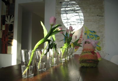 Tulips on a table at  Shotwell Design Lab in San Francisco.