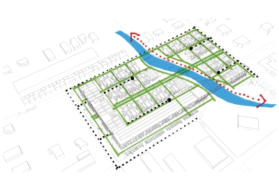 Aerial diagram showing how to connect Housing Northwest Arkansas Initiative to the neighborhood..