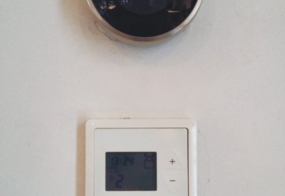 Nest thermostat and Heat Recovery Ventilator controller in Zero Cottage in San Francisco.