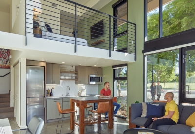 Interior view of flex loft inside Union Flats in Union City, Ca.