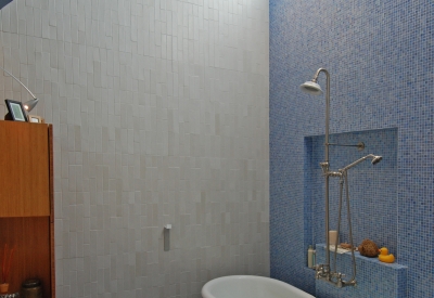 Bathroom with a skylight at Shotwell Design Lab in San Francisco.