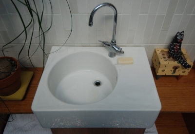 Bathroom sink inside Shotwell Design Lab in San Francisco.