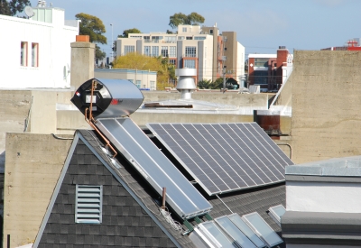 Solar panels on the roof of Shotwell Design Lab in San Francisco.