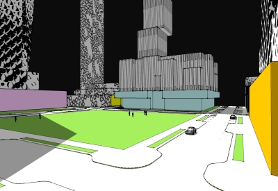Rendering of the park in the middle of humanCITY.