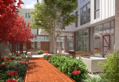 Rendering of courtyard view of 388 Fulton in San Francisco, CA.