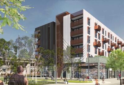 Exterior rendering of 2121 Wood Street in Oakland, California.