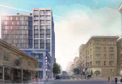 Exterior rendering of 1101 Sutter in San Francisco.