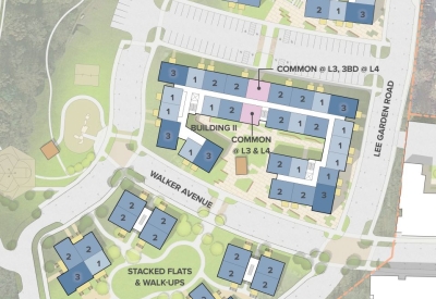 Typical upper level site plan for Lee Walker Heights in Asheville, North Carolina.