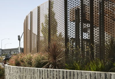 Exterior view of courtyard fence at The Union in Oakland, Ca. 