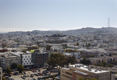 Aerial view of Richardson Apartments in San Francisco.