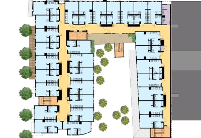 Upper level plan for Richardson Apartments in San Francisco.