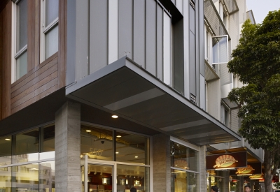 Corner retail space at Richardson Apartments, with Hayes Valley Bakeworks entry in San Francisco.