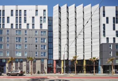 Building elevation from across Mission Street. 