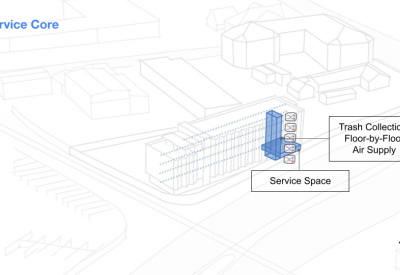 Diagram showing the service core at Harvey West Studios in Santa Cruz.