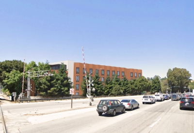 Rendered distant view of Harvey West Studios from freeway in Santa Cruz.