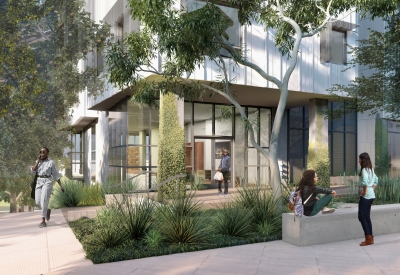 Close-up rendering of the library for Hunter’s View Phase 3 in San Francisco, Ca.