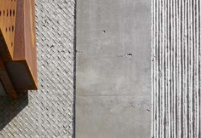 Detail of textured concrete at Tahanan Supportive Housing in San Francisco.