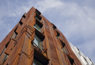 Weathering steel detail at Tahanan Supportive Housing in San Francisco.