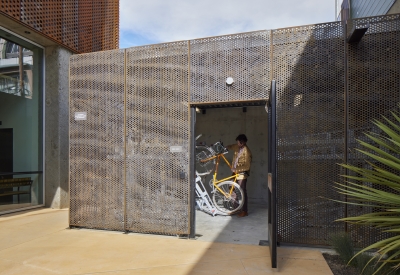 Bicycle shed in the courtyard of Tahanan Supportive Housing in San Francisco.