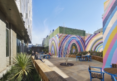 Residential courtyard inside Tahanan Supportive Housing in San Francisco.