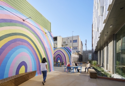 Residential courtyard inside Tahanan Supportive Housing in San Francisco.