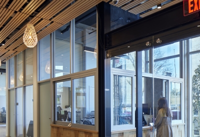 Entrance lobby inside Tahanan Supportive Housing in San Francisco.