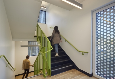 Stairs inside Tahanan Supportive Housing in San Francisco.