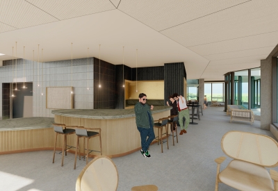Rendering of the bar area for Isle House in Treasure Island, San Francisco, Ca.