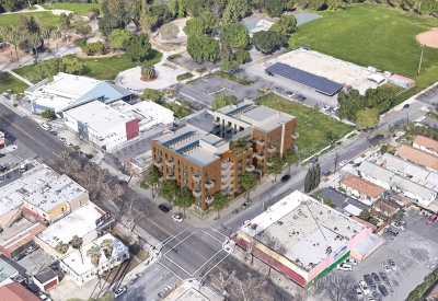 Aerial rendering of The Villages at 995 East Santa Clara in East Santa Clara, Ca.