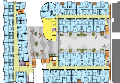 Podium level site plan for 8th & Howard/SOMA Studios in San Francisco, Ca.