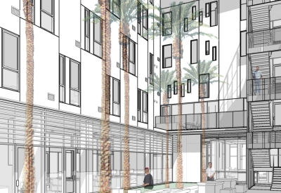 Rendering of the courtyard for Richardson Apartments in San Francisco.