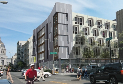 Exterior rendering at Gough and Fulton Streets for Richardson Apartments in San Francisco.