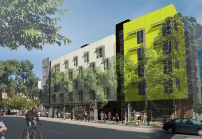 Exterior rendering for Richardson Apartments in San Francisco at Gough Street.