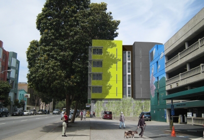Exterior rendering of Richardson Apartments in San Francisco at Grove Street.