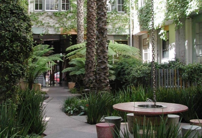 View of the courtyard at the Clock Tower Lofts in San Francisco.