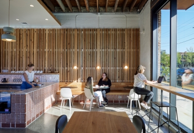  Interior view of the café at the Bandsaw Building in Birmingham, Alabama.