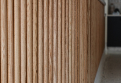 Interior detail of the wood counter at Big Spoon Creamery in Huntsville, Alabama