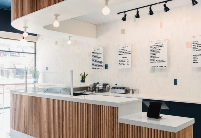 Interior view of the service counter at Big Spoon Creamery in Huntsville, Alabama.